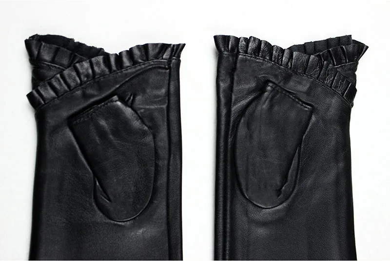Women's Long Leather Gloves Are Fashionable To Wear With Thin Velvet LIning For Autumn Warmth Sheepskin Half Finger Sleeves