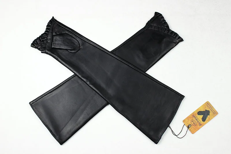 Women's Long Leather Gloves Are Fashionable To Wear With Thin Velvet LIning For Autumn Warmth Sheepskin Half Finger Sleeves