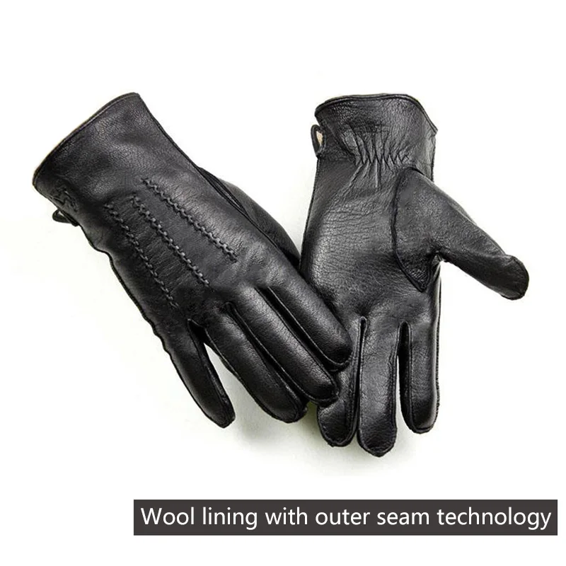 Men's Deer Skin Goat Skin Gloves Fashionable Driver's Autumn and Winter Thick Anti Cold and Warm Motorcycle Riding Gloves