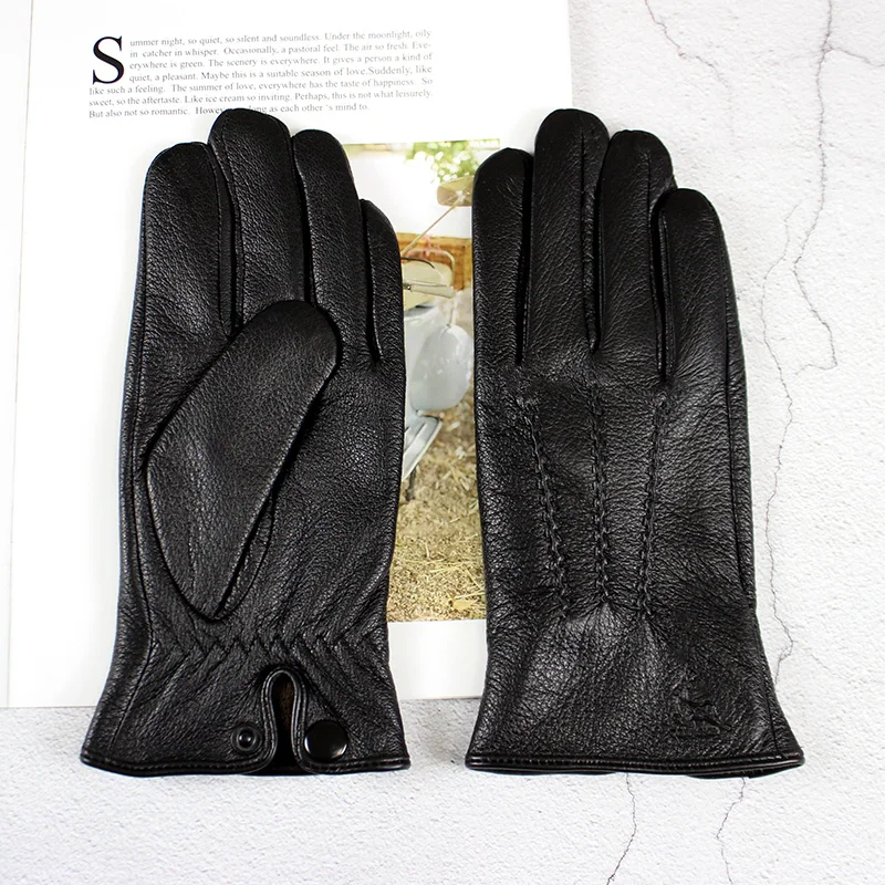 Men's Deer Skin Goat Skin Gloves Fashionable Driver's Autumn and Winter Thick Anti Cold and Warm Motorcycle Riding Gloves