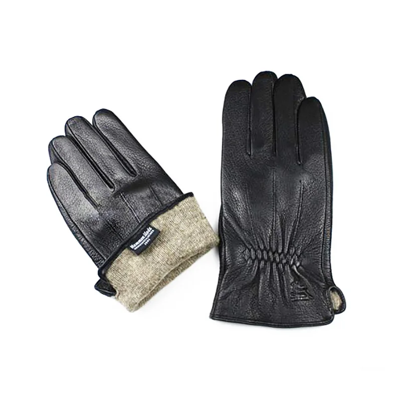 Men's Deer Skin Goat Skin Gloves Fashionable Driver's Autumn and Winter Thick Anti Cold and Warm Motorcycle Riding Gloves