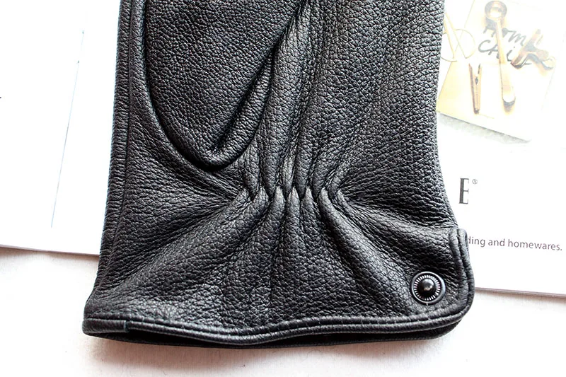 Men's Deer Skin Goat Skin Gloves Fashionable Driver's Autumn and Winter Thick Anti Cold and Warm Motorcycle Riding Gloves