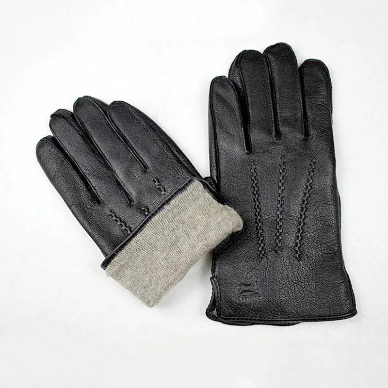 Men's Deer Skin Goat Skin Gloves Fashionable Driver's Autumn and Winter Thick Anti Cold and Warm Motorcycle Riding Gloves