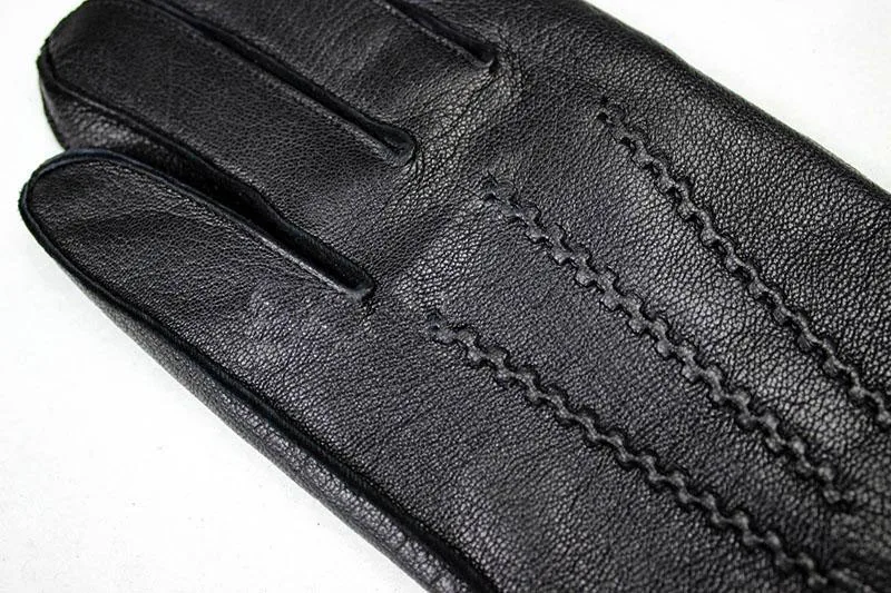 Men's Deer Skin Goat Skin Gloves Fashionable Driver's Autumn and Winter Thick Anti Cold and Warm Motorcycle Riding Gloves