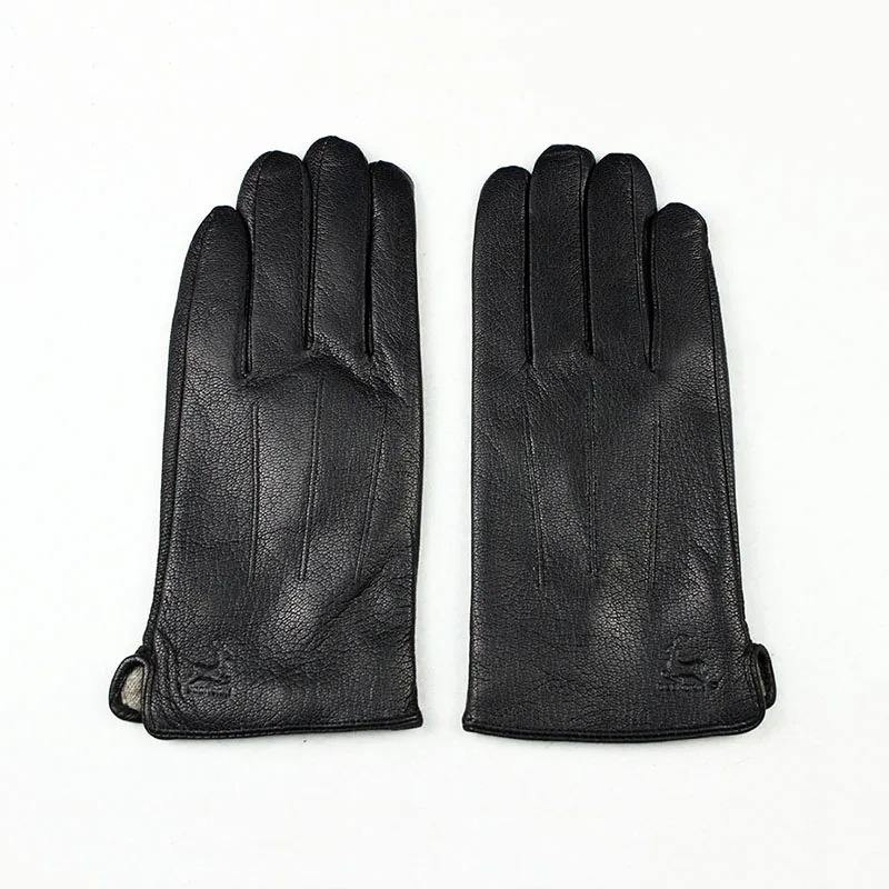Men's Deer Skin Goat Skin Gloves Fashionable Driver's Autumn and Winter Thick Anti Cold and Warm Motorcycle Riding Gloves