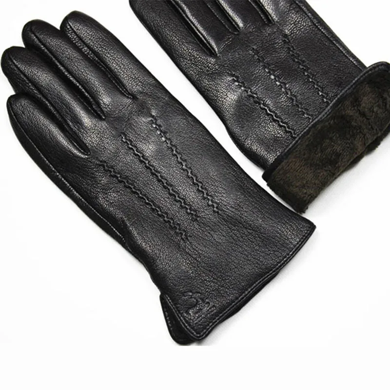 Men's Deer Skin Goat Skin Gloves Fashionable Driver's Autumn and Winter Thick Anti Cold and Warm Motorcycle Riding Gloves