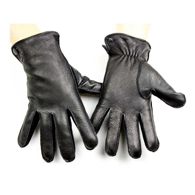 Men's Deer Skin Goat Skin Gloves Fashionable Driver's Autumn and Winter Thick Anti Cold and Warm Motorcycle Riding Gloves