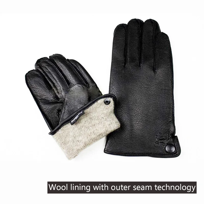 Men's Deer Skin Goat Skin Gloves Fashionable Driver's Autumn and Winter Thick Anti Cold and Warm Motorcycle Riding Gloves