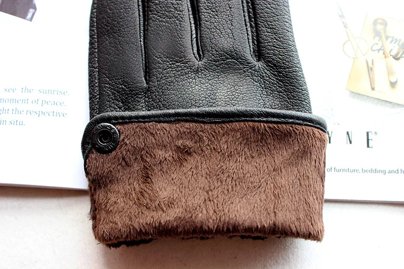 Men's Deer Skin Goat Skin Gloves Fashionable Driver's Autumn and Winter Thick Anti Cold and Warm Motorcycle Riding Gloves