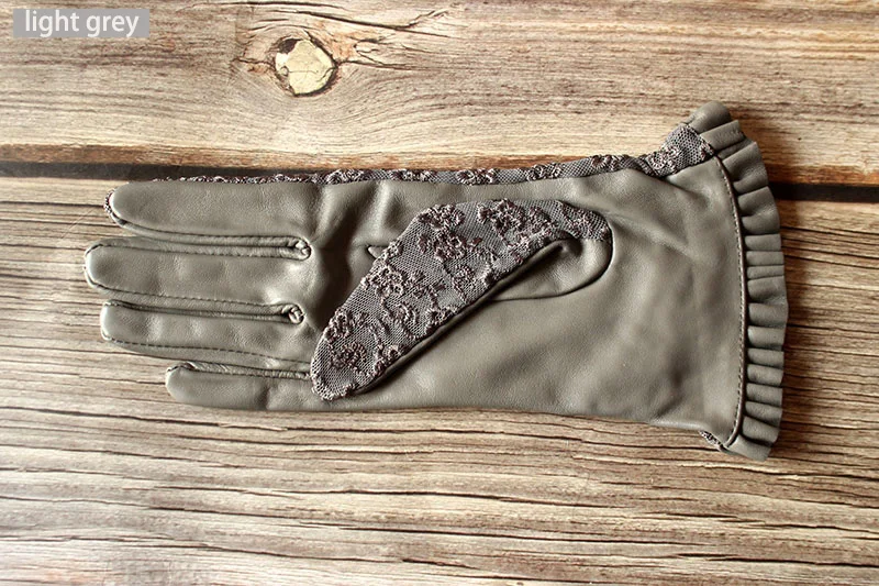 Summer Driving Sheepskin Gloves for Women Touch Screen Leather Unlined Single Layer Thin Fashion Lace Stretch Style