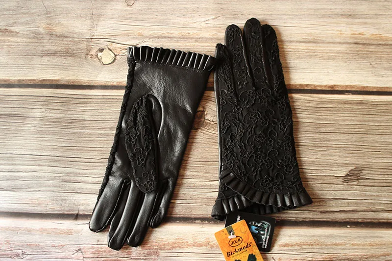 Summer Driving Sheepskin Gloves for Women Touch Screen Leather Unlined Single Layer Thin Fashion Lace Stretch Style