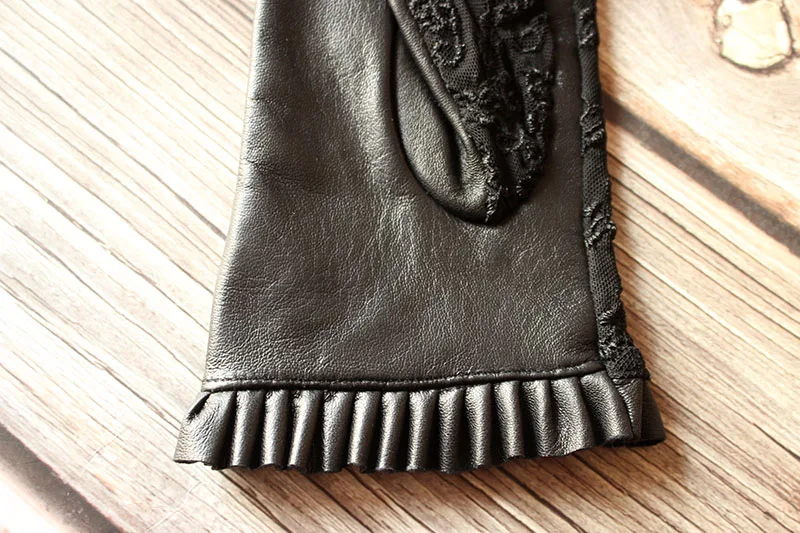 Summer Driving Sheepskin Gloves for Women Touch Screen Leather Unlined Single Layer Thin Fashion Lace Stretch Style