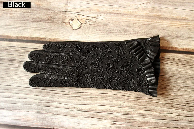 Summer Driving Sheepskin Gloves for Women Touch Screen Leather Unlined Single Layer Thin Fashion Lace Stretch Style