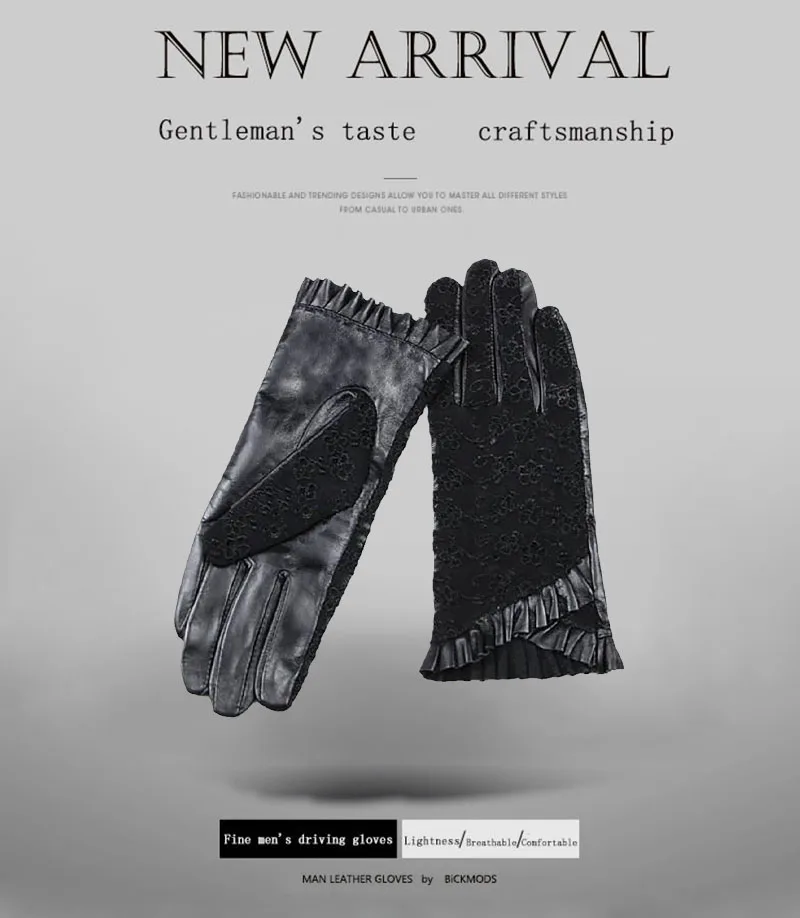 Summer Driving Sheepskin Gloves for Women Touch Screen Leather Unlined Single Layer Thin Fashion Lace Stretch Style