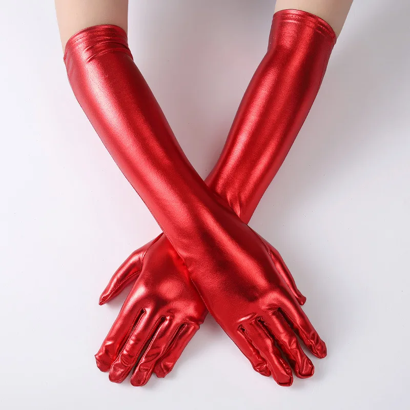 45cm Women Sexy Gold Silver Black Patent Leather Long Gloves Dance Performance Party Halloween Cosplay Club Costume Accessories