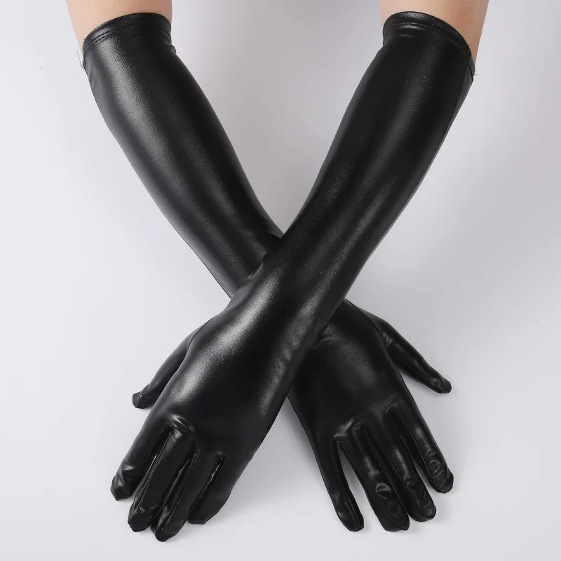 45cm Women Sexy Gold Silver Black Patent Leather Long Gloves Dance Performance Party Halloween Cosplay Club Costume Accessories
