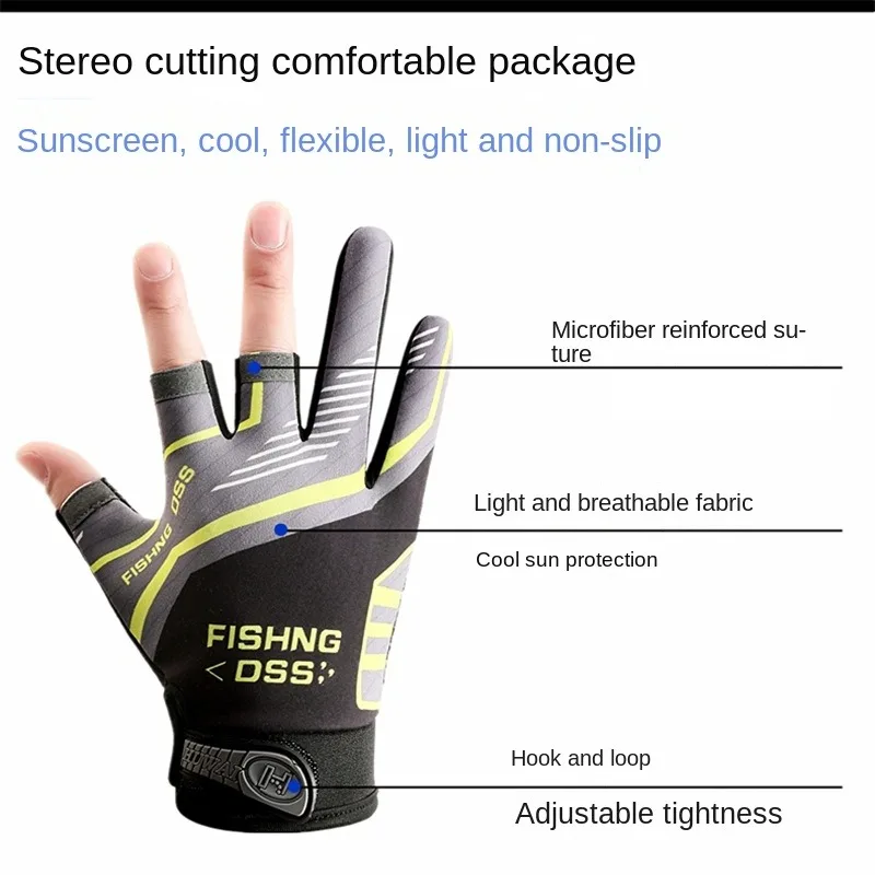 Summer Fishing Cycling Gloves Men Three Finger Cut Gloves for Fishing Sun Protection Male Anti-Slip Drive Breathable Thin Gloves
