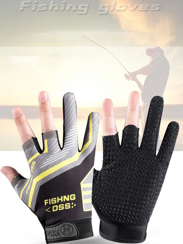 Summer Fishing Cycling Gloves Men Three Finger Cut Gloves for Fishing Sun Protection Male Anti-Slip Drive Breathable Thin Gloves