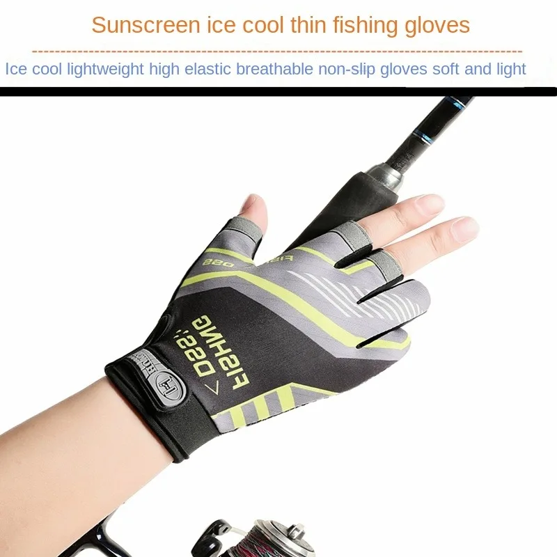 Summer Fishing Cycling Gloves Men Three Finger Cut Gloves for Fishing Sun Protection Male Anti-Slip Drive Breathable Thin Gloves
