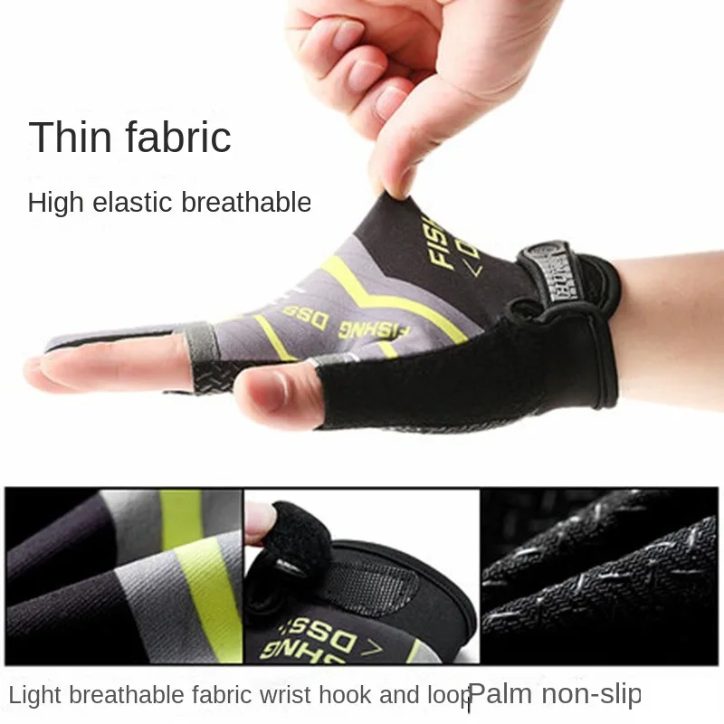 Summer Fishing Cycling Gloves Men Three Finger Cut Gloves for Fishing Sun Protection Male Anti-Slip Drive Breathable Thin Gloves
