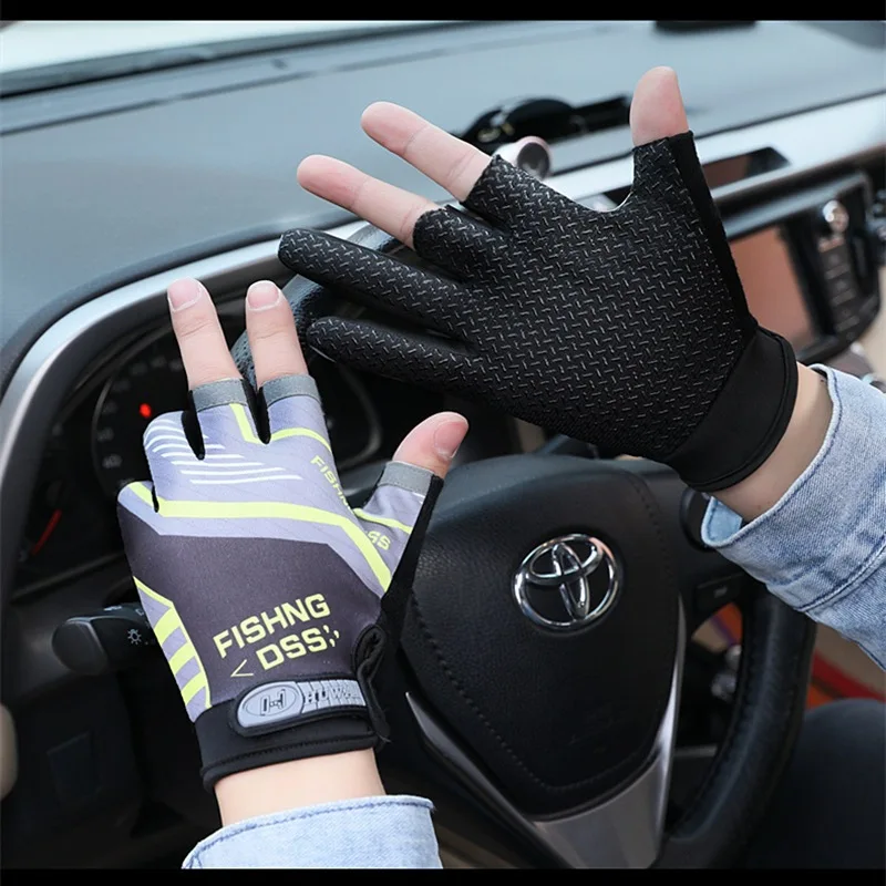 Summer Fishing Cycling Gloves Men Three Finger Cut Gloves for Fishing Sun Protection Male Anti-Slip Drive Breathable Thin Gloves