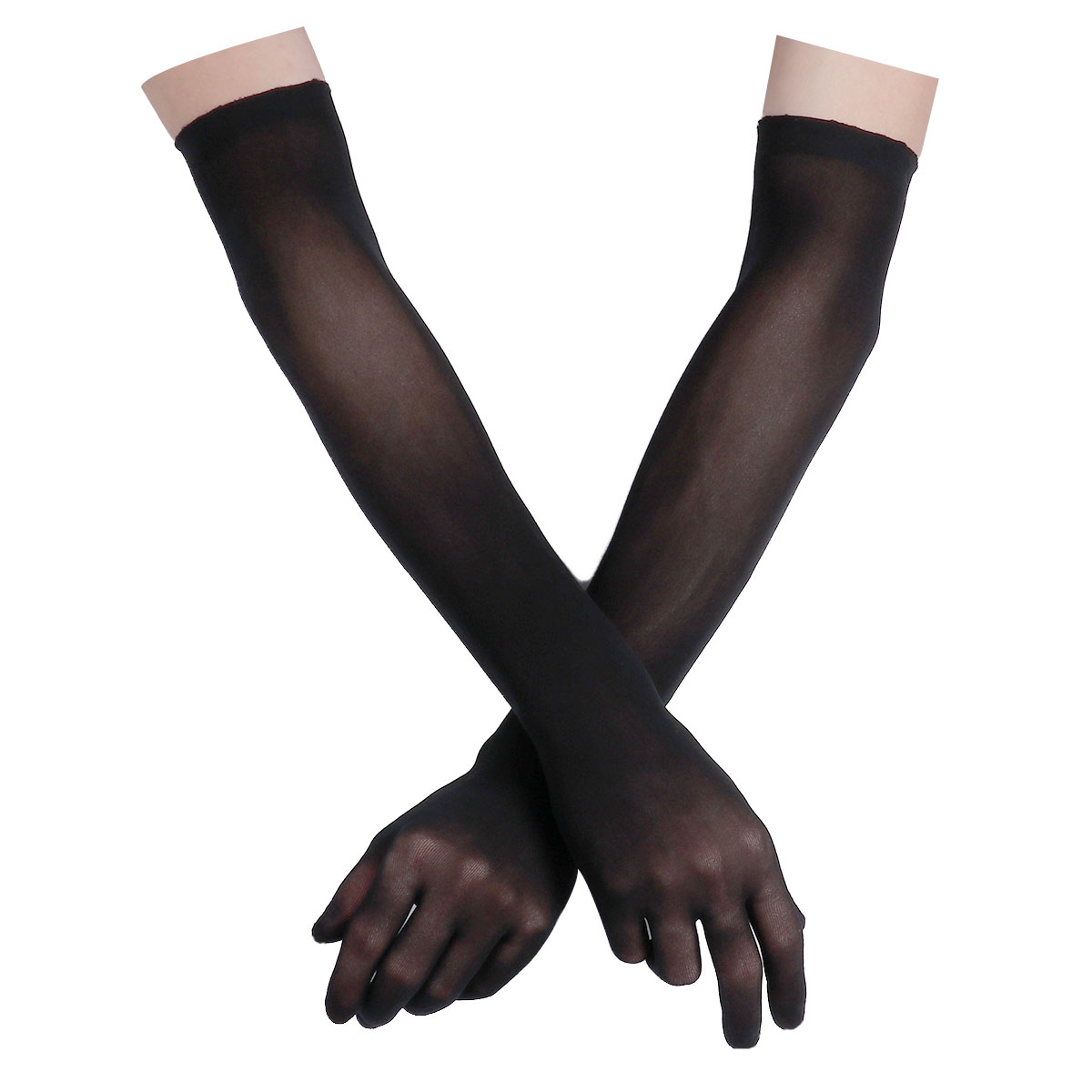 Long Gloves Women Full Finger Sunscreen Gloves Stretchy Mesh See Through Sheer Mittens Anti-UV Driving Hiking Outdoor Gloves