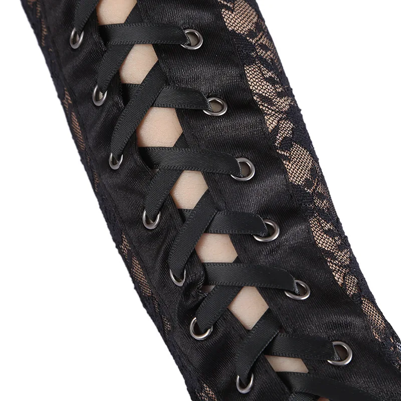 Fashion Girls Fingerless Fishnet Party Gothic Lolita Ribbon Mittens Women Sexy Lace Long Gloves Cosplay Elbow Half-finger Gloves