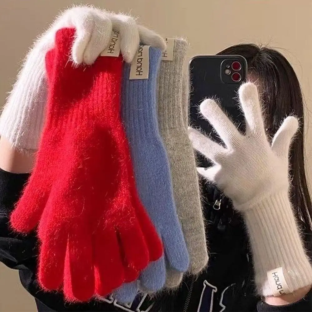 Winter Women Wool Gloves Knitted Full Finger Extended Long Gloves Wool Touchscreen Mittens Thick Warm Cycling Anti Cold Gloves