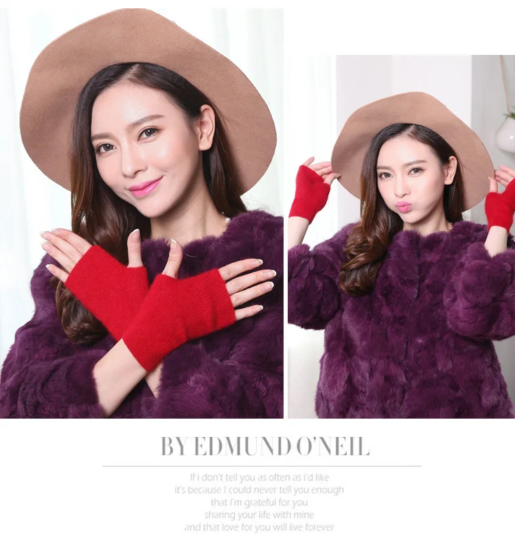 Mink Cashmere Autumn Winter Women Gloves Fingerless Warm Racoon Wool Mitten Wrist Length Thumb Hole Mitts Korean Female Lovely