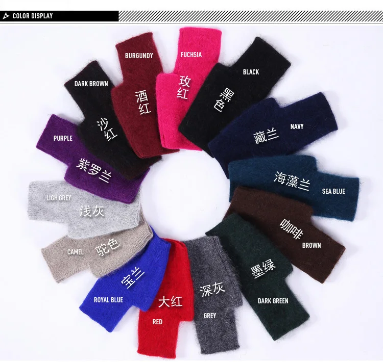 Mink Cashmere Autumn Winter Women Gloves Fingerless Warm Racoon Wool Mitten Wrist Length Thumb Hole Mitts Korean Female Lovely