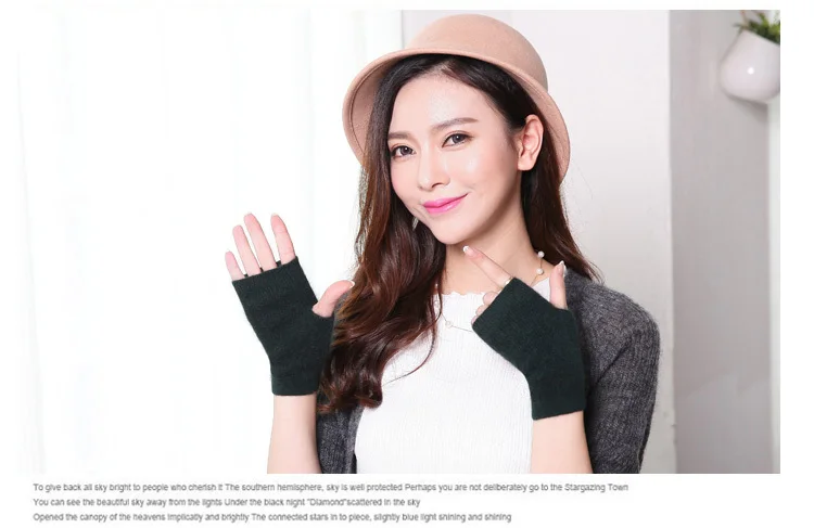 Mink Cashmere Autumn Winter Women Gloves Fingerless Warm Racoon Wool Mitten Wrist Length Thumb Hole Mitts Korean Female Lovely