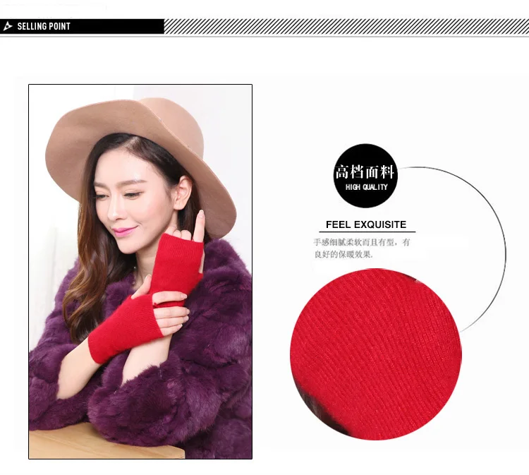 Mink Cashmere Autumn Winter Women Gloves Fingerless Warm Racoon Wool Mitten Wrist Length Thumb Hole Mitts Korean Female Lovely