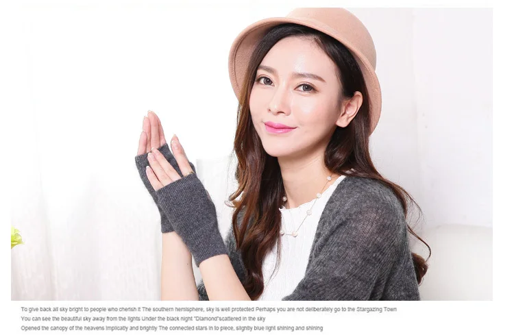 Mink Cashmere Autumn Winter Women Gloves Fingerless Warm Racoon Wool Mitten Wrist Length Thumb Hole Mitts Korean Female Lovely