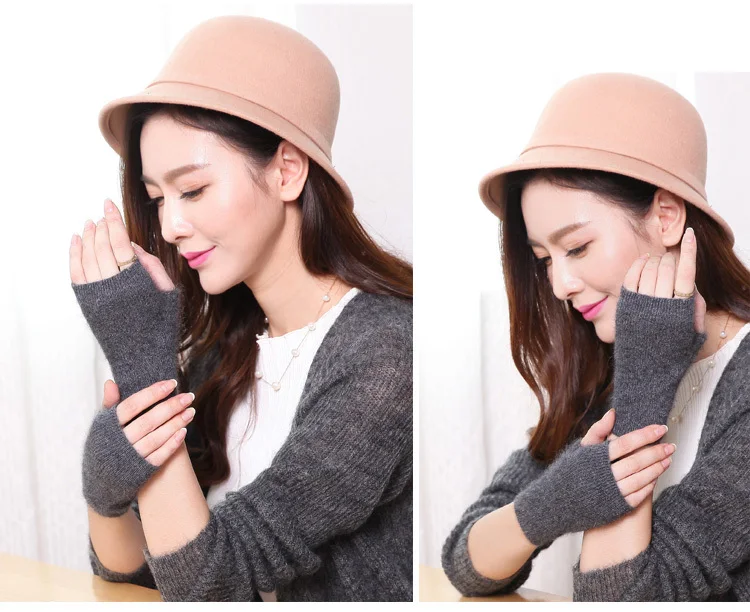 Mink Cashmere Autumn Winter Women Gloves Fingerless Warm Racoon Wool Mitten Wrist Length Thumb Hole Mitts Korean Female Lovely