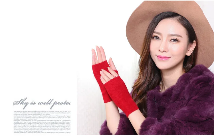 Mink Cashmere Autumn Winter Women Gloves Fingerless Warm Racoon Wool Mitten Wrist Length Thumb Hole Mitts Korean Female Lovely