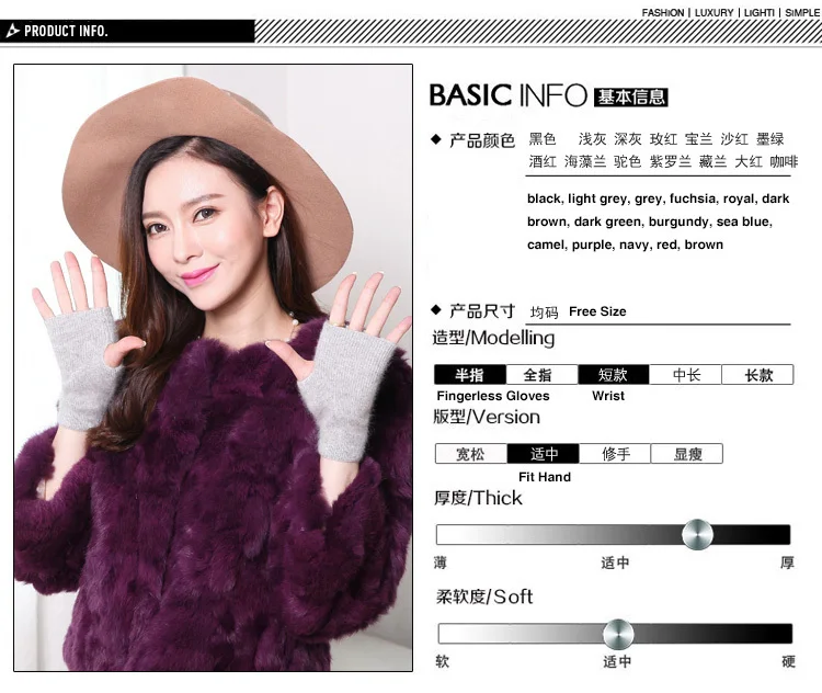 Mink Cashmere Autumn Winter Women Gloves Fingerless Warm Racoon Wool Mitten Wrist Length Thumb Hole Mitts Korean Female Lovely