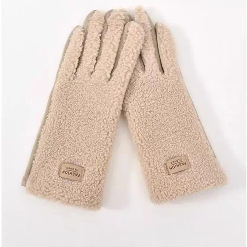 Imitation Teddy Hair Suede Women Winter Keep Warm Touch Screen Gloves Fashion Personality Add Velvet Thickened Soft