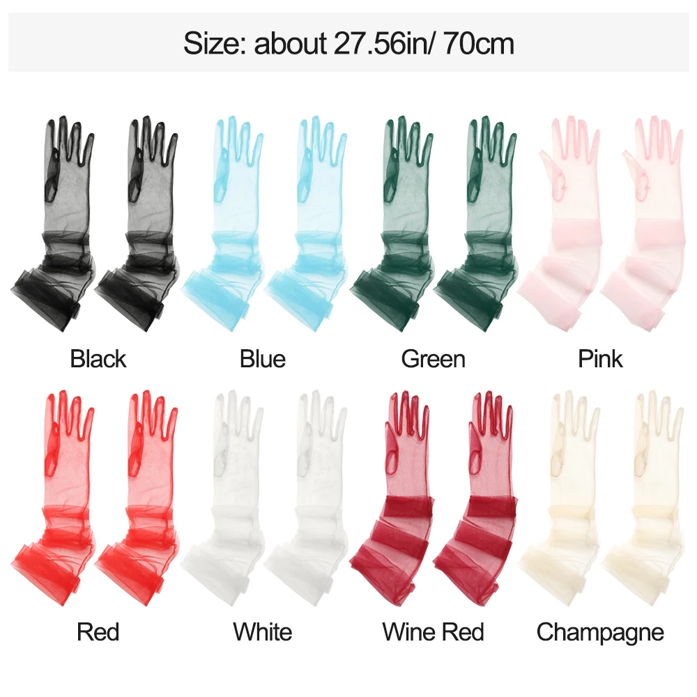 1Pair Women Vintage Tulle Gloves Ultra Thin Long Finger Wedding Bridal Gloves Bridal Gown Mittens Evening Prom Decor Party Dress
