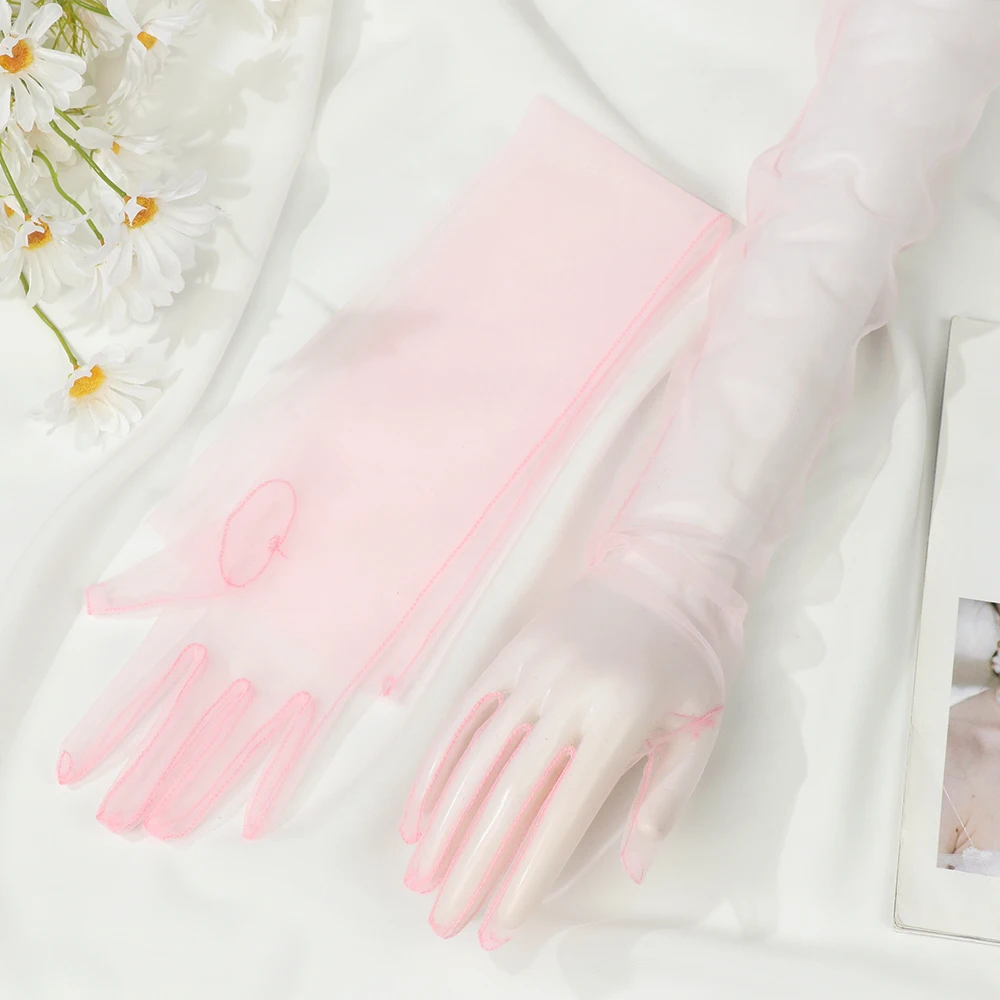 1Pair Women Vintage Tulle Gloves Ultra Thin Long Finger Wedding Bridal Gloves Bridal Gown Mittens Evening Prom Decor Party Dress