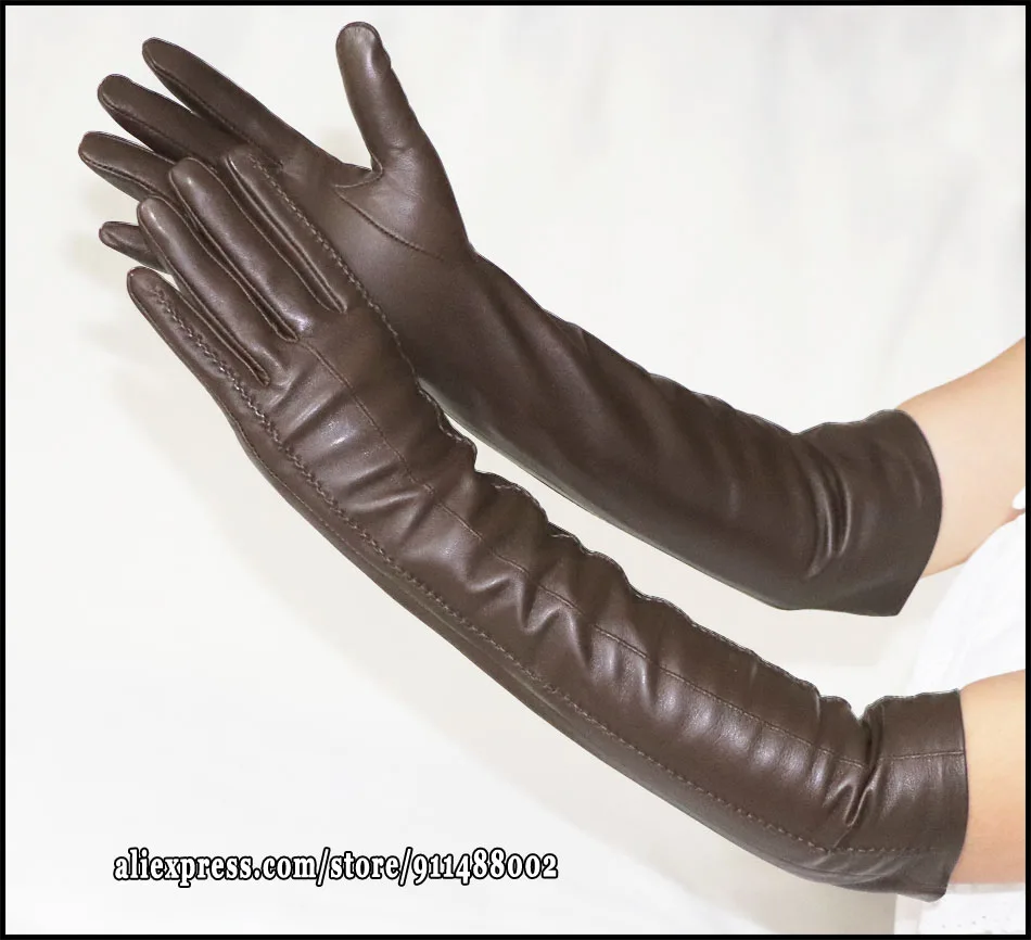 AOTIANYANG Genuine Leather Gloves 100% Sheepskin Long Gloves Women's Winter Warm Fleece Lining Over Elbow Arm Sleeves Color New
