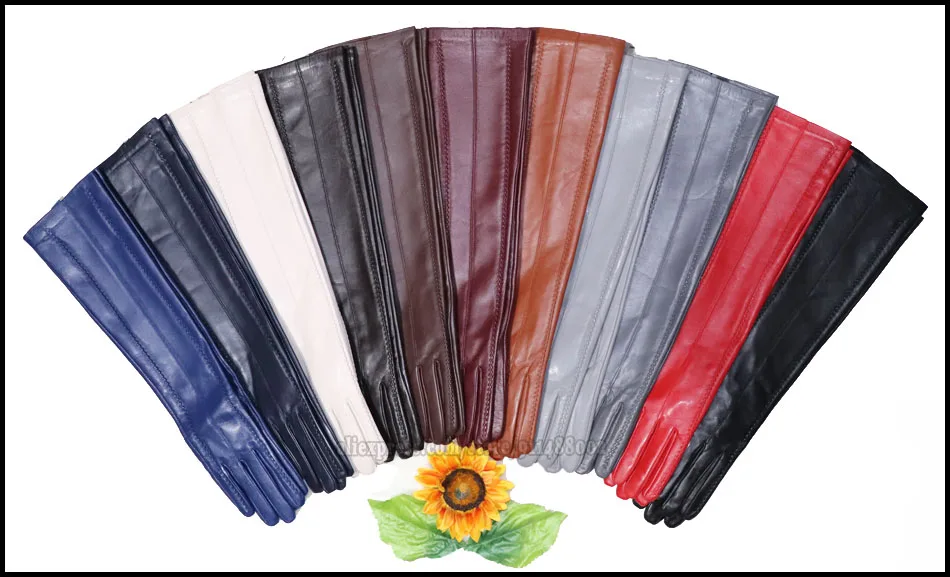 AOTIANYANG Genuine Leather Gloves 100% Sheepskin Long Gloves Women's Winter Warm Fleece Lining Over Elbow Arm Sleeves Color New