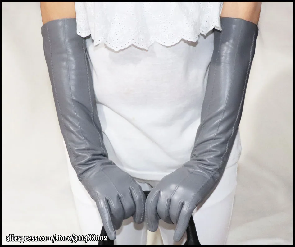 AOTIANYANG Genuine Leather Gloves 100% Sheepskin Long Gloves Women's Winter Warm Fleece Lining Over Elbow Arm Sleeves Color New