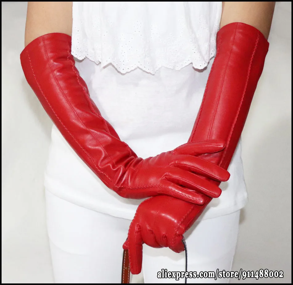 AOTIANYANG Genuine Leather Gloves 100% Sheepskin Long Gloves Women's Winter Warm Fleece Lining Over Elbow Arm Sleeves Color New
