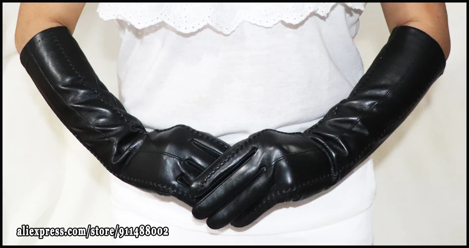 AOTIANYANG Genuine Leather Gloves 100% Sheepskin Long Gloves Women's Winter Warm Fleece Lining Over Elbow Arm Sleeves Color New