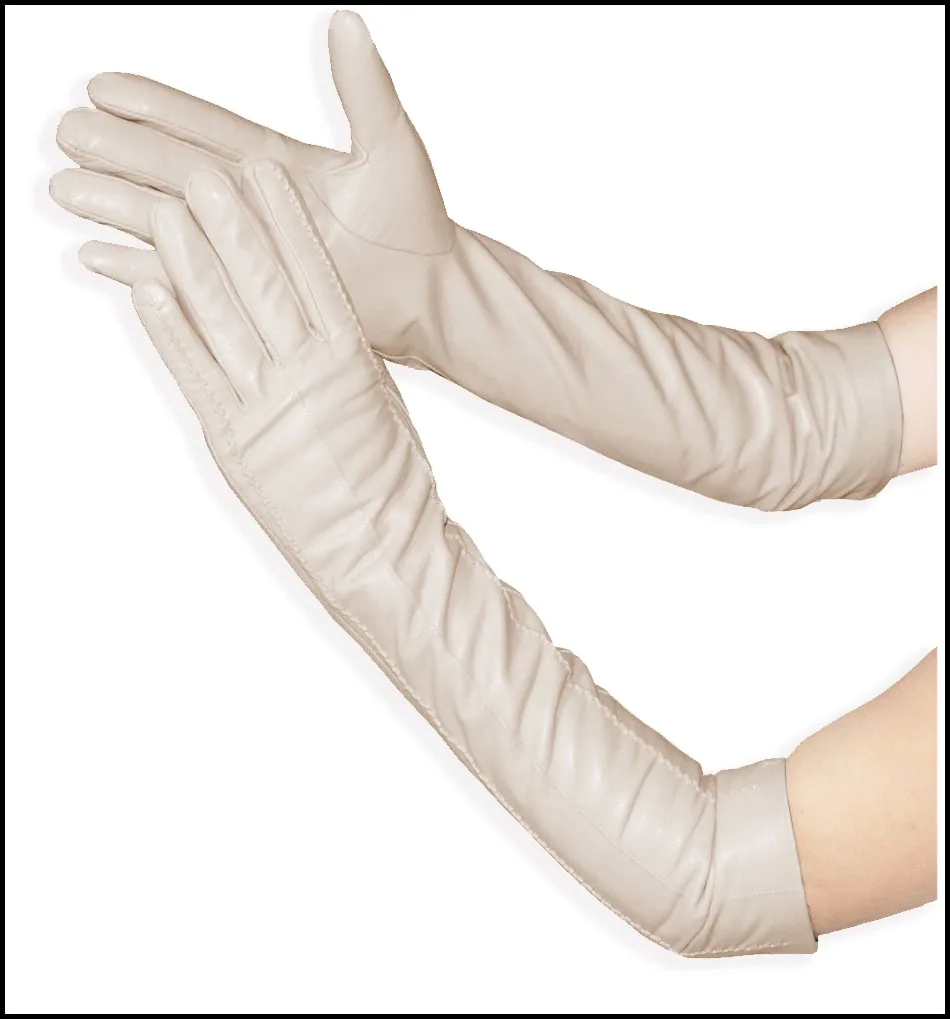 AOTIANYANG Genuine Leather Gloves 100% Sheepskin Long Gloves Women's Winter Warm Fleece Lining Over Elbow Arm Sleeves Color New