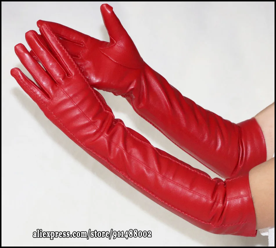 AOTIANYANG Genuine Leather Gloves 100% Sheepskin Long Gloves Women's Winter Warm Fleece Lining Over Elbow Arm Sleeves Color New