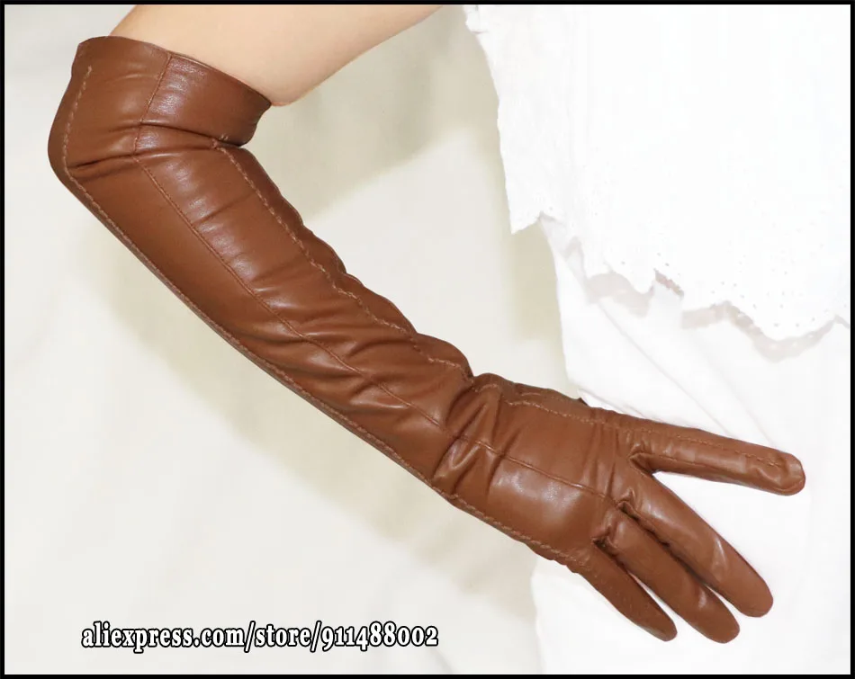 AOTIANYANG Genuine Leather Gloves 100% Sheepskin Long Gloves Women's Winter Warm Fleece Lining Over Elbow Arm Sleeves Color New