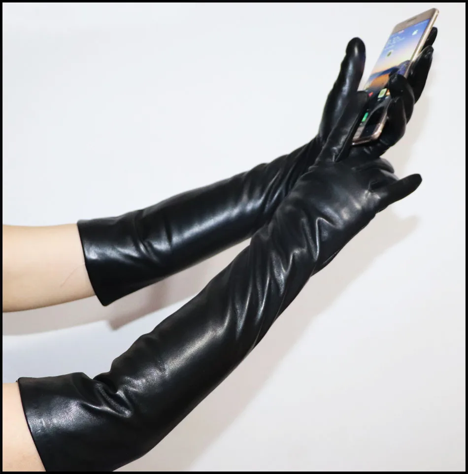 AOTIANYANG Genuine Leather Gloves 100% Sheepskin Long Gloves Women's Winter Warm Fleece Lining Over Elbow Arm Sleeves Color New