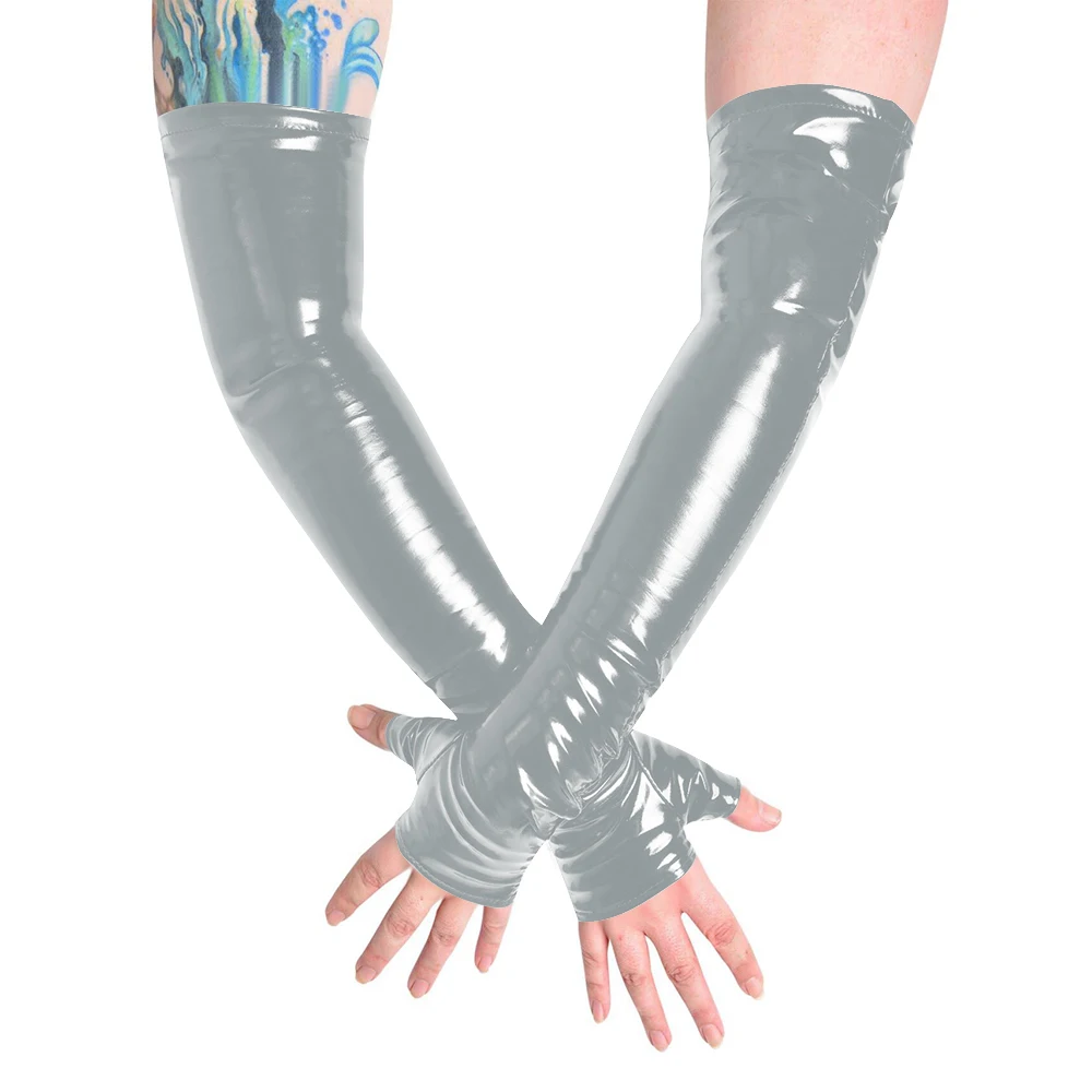 Unisex Long Gloves PVC Patent Leather Fingerless Half Finger Gloves Wristlet Evening Party Club Arm Warmer Cosplay Accessories