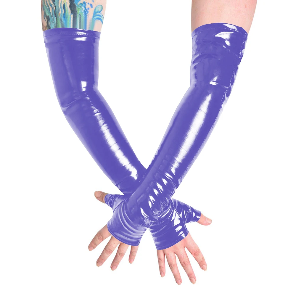 Unisex Long Gloves PVC Patent Leather Fingerless Half Finger Gloves Wristlet Evening Party Club Arm Warmer Cosplay Accessories